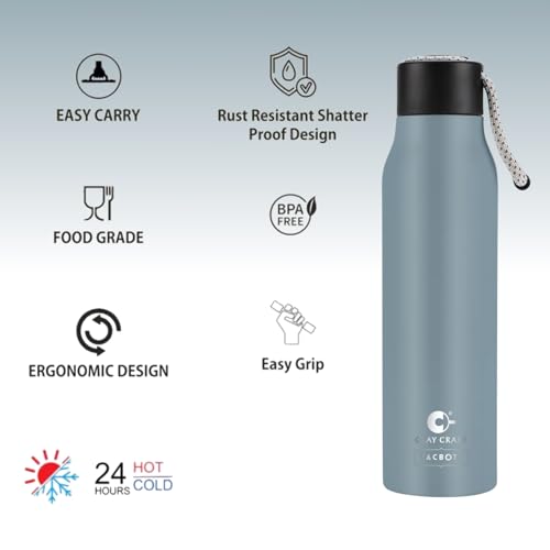 Image of Clay Craft VACBOTT Kitkat Double Walled|18 Hours Hot and 24 Hours Cold Water Bottle Vacuum Insulated Flask Bottle|600ml, 2 Pcs, Water Bottles for School|Home|Gym|BIS Certified|1 Year Limited Warranty