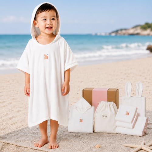 Hojour Bond Toddler Hooded Towel Set, Poncho Beach Towel for Kids 1-3Y