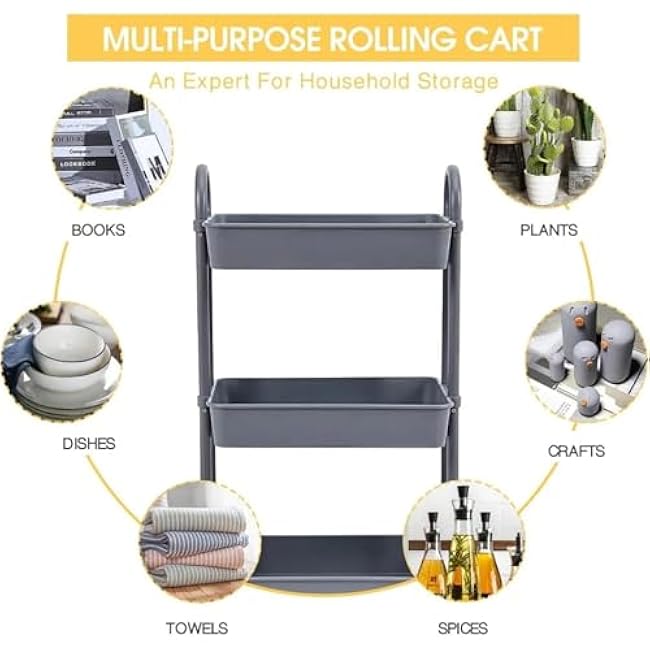 ´¢Îï³µ 3-Tier Locking Wheel Utility Cart - Mobile Storage Organizer with Brake Casters, Versatile Serving Trolley for Kitchen, Living Room, Office, Home Use, Heavy Duty Rolling Organizer-Q2xWyojQ