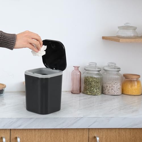 Mini caneca de basura de mesa con tapa 2 litros negra miniatura 5