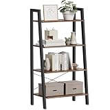 VASAGLE BARNET Collection - Ladder Shelf, Bookshelf, Storage Rack, Modern Bookcase for Living Room Home Office Kitchen, Steel Frame, 4-Tier, 22-Inch Wide, Hazelnut Brown and Ink Black ULLS044B03