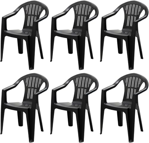 Tomaino - Chaise De Jardin en Plastique, Lot de 6 Chaises en Résine Extérieur, avec Accoudoirs, Empilable - Camping, Bar (6, Noir) …