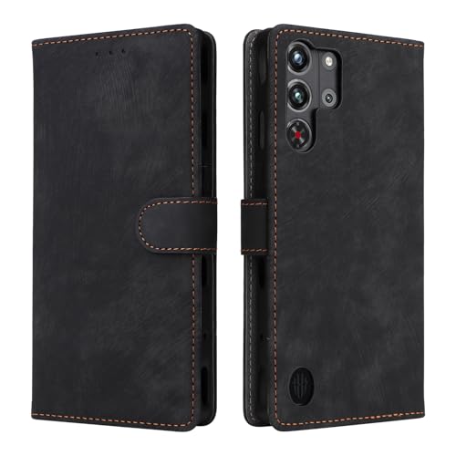 KNOXS Funda Compatible con Nubia Red Magic 10 Pro Carcasa, [Bloqueo RFID] PU Cartera Funda, TPU Interior Antigolpes Flip Case （Negro）