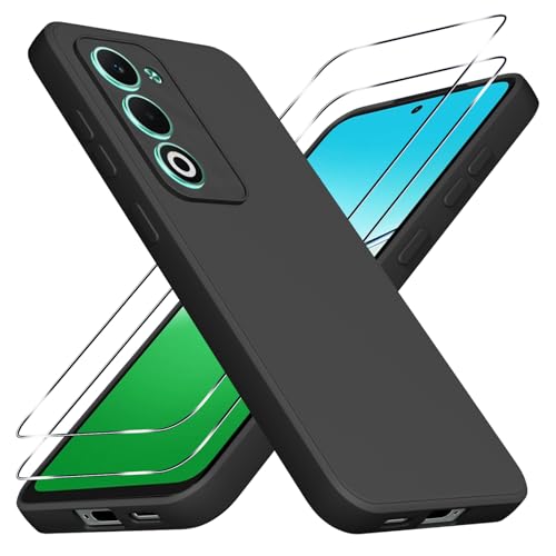 ZhuoFan Cover Compatibile con Oppo A5 4G/5G con 2 Pezzi Pellicola Vetro Temperato, Gomma Gel di Silicone Liquida Antiurto Anti-Scratch Custodia - Nero