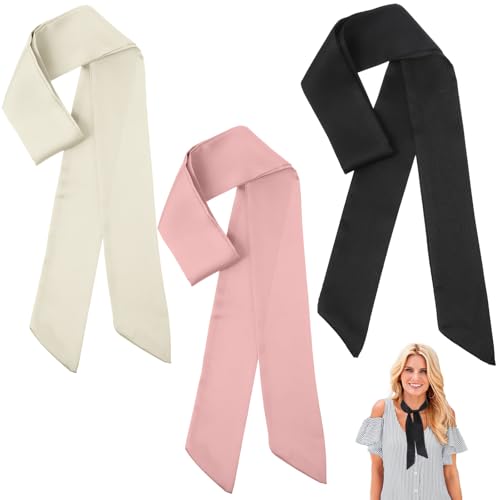 3 Pcs Solid Color Long Neckerchief Skinny Scarf Neck Ribbon Sash Necktie Satin Belts Handbag Wrap Accessory
