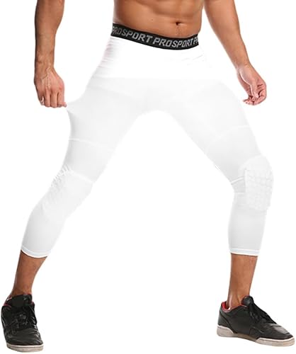 Miniatura 2 de Blaward Paquete de 2 pantalones de baloncesto para hombre con rodilleras, 34 capri acolchados de compresión, leggings deportivos, capa base atlética