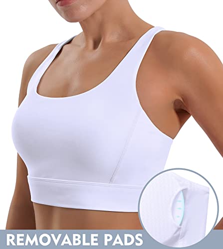 Ewedoos High Impact Sports Bras For Women High Support Adjustable Strappy Padded Sports Bra Workout Bras For Running White #TOP1