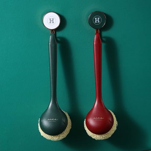Image of Kitchen Dish Scrubber with Long Handle, Heavy Duty Scrubbing Brushes for Dishes, with Plastic Replacement for Cleaning Kitchen, Pots, Pans, Grills (Long Handle Green)