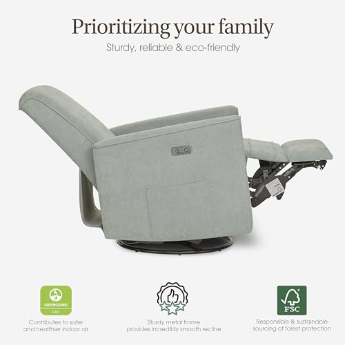 Image of Evolur Harlow Upholstered Power Glider Recliner with USB Charging - Rocking & 275 Swivel with Smooth Glide - Greenguard Gold & FSC Certified - Modern Nursery and Living Room Chair in Sage