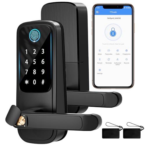 Smart Door Lock with Handle, Fingerprint Door Lock, Electronic Keypad Smart Deadbolt Lock - Biometric Smart Digital Door Lock with Code, Smart Lock for Front Door Home, Rental, Office
