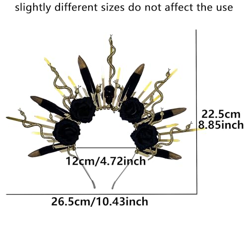 Roaring Good Time Black Rose Medusa Headpiece Skull Snake Headband Goddess Costume Women's Christmas Party Accessory - Image 3