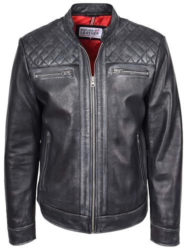 Veste de motard en cuir véritable noir de qualité supérieure style rétro