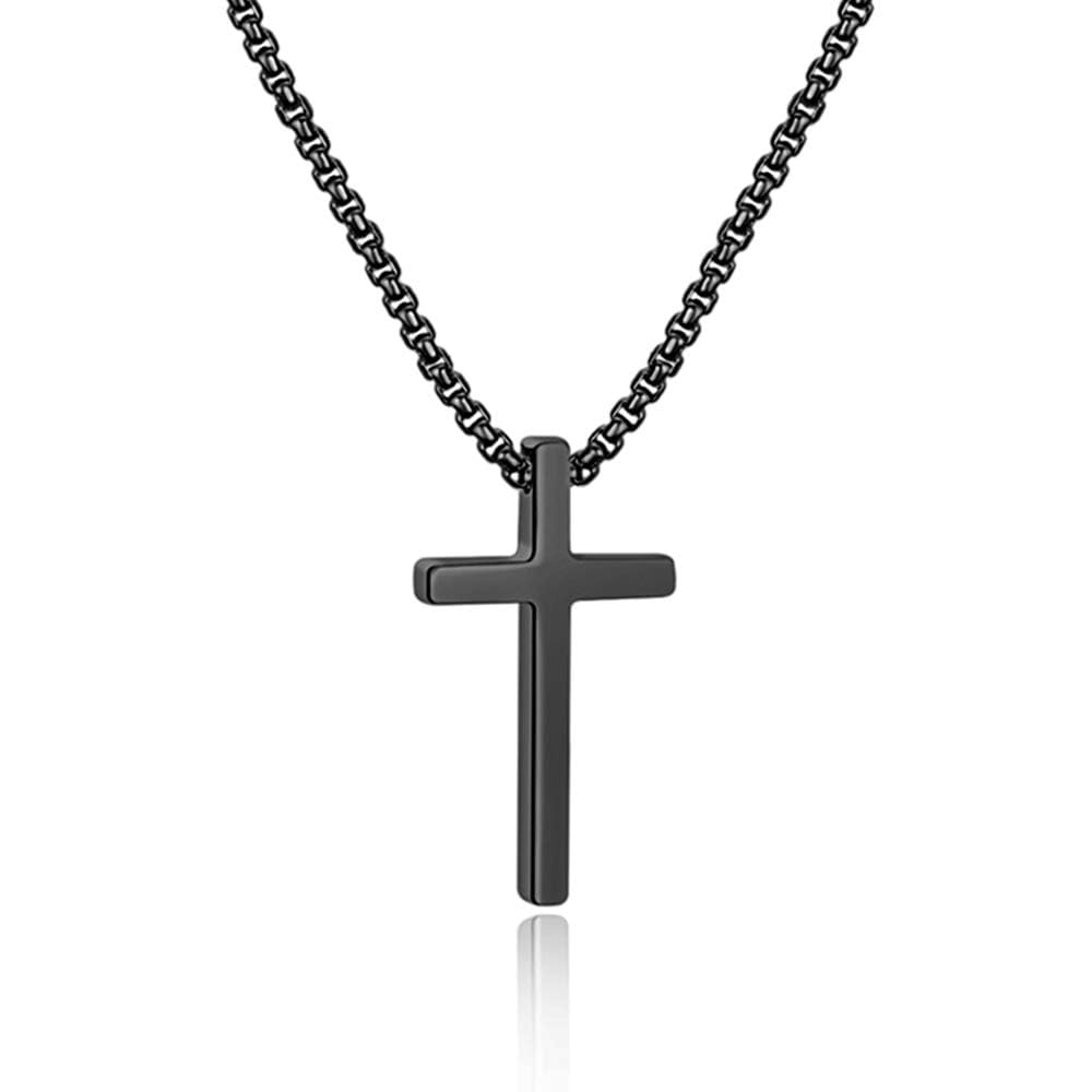IEFSHINY Gifts for Men Boys - Stainless Steel Cross Pendant Chain Necklaces for Men, Mens 16-30 Inches Chain Gold Silver Black Cross Necklace Boys