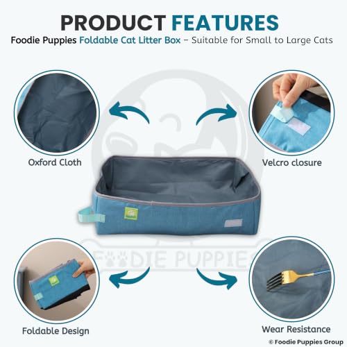 Image of Foodie Puppies Foldable Cat Litter Box - (48 x 38 x 12 cm) for Indoor & Outdoor, Waterproof & Washable, Litter Tray, Portable Reusable Litter Boxes for All Adult Cats & Kittens | Colour May Vary