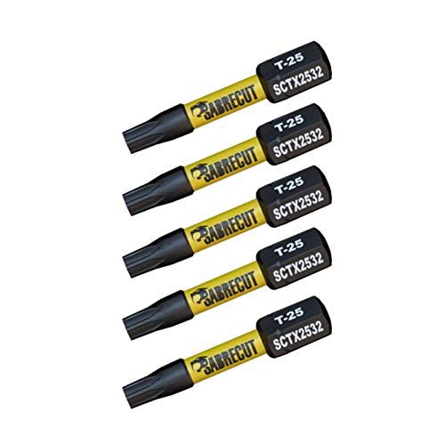 SabreCut SCTX2532_5 Lot de 5 embouts magnétiques pour visseuse à percussion T25 TX25 32 mm Torx très résistants compatibles avec Dewalt Milwaukee Bosch Makita et plus encore Cover