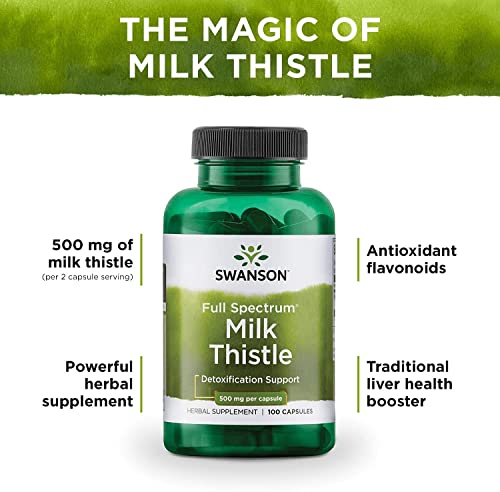 Swanson Milk Thistle-Herbal Liver Support Supplement-Natural Formula Helping To Maintain Overall Health & Wellbeing-(100 Capsules, 500Mg Each) #TOP5