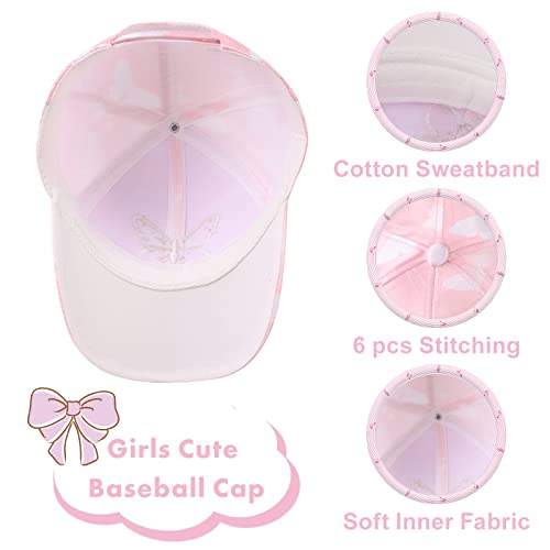 Girls Baseball Cap Kids Cute Sun Hat Adjustable Trucker Hats Toddler Rainbow Unicorn Ponytail Caps Spring Summer (Pink Butterfly, 4-8 Years) #TOP2