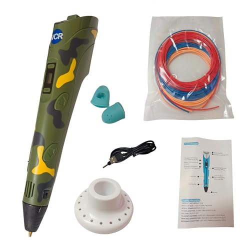 Image of VCR Camouflage 3D Pen with USB Power - Pack of 3 x 3 Meters in Length Filament Forward Button to start 3D Pen - Adjustable Temperature for 1.75mm PLA - Perfect for DIY Craft with LCD Display