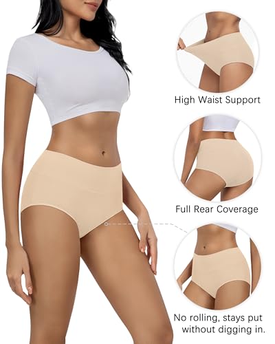 MIRITY Women's High Waist Cotton Underwear - Soft Full Coverage Briefs with Double-Layer Waistedband 5Pack Skin2