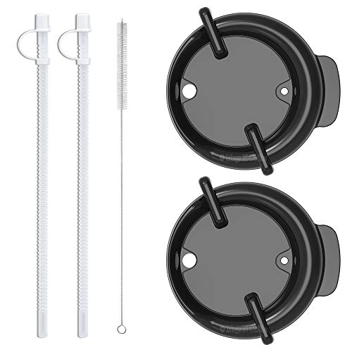 Replacement Lids with Straws and Straw Cleaning Brush for 32 oz Whirley Drink Work Mugs (Black)