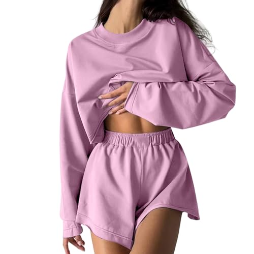 peiaclkde Conjunto de dos piezas de verano para mujer, sudadera con capucha de manga corta y pantalones cortos fluidos, conjunto de dos piezas para mujer, conjunto casual de gran tamaño, elegante