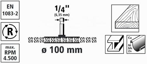 wolfcraft 2727000 1 Brosse Circulaire Ø 100 mm, Fil Nylon à Grains Fins Longueur 10 mm, Queue 6 Pans 1/4" (6,35) Argent – vue 5