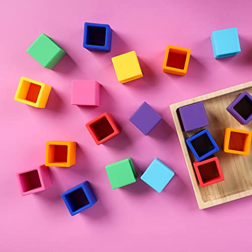 Blue Ginkgo Silicone Rainbow Blocks - Giftable Soft Blocks For Kids | Bpa Free Silicone Blocks | Montessori Blocks, Silicone Rainbow Stacking Toy With Sorting Tray (16 Pc - Vibrant) #TOP4