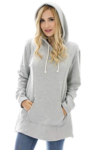 Bearsland Women's Maternity Sweater Clothes Nursing Sweatshirt Breastfeeding Hoodie With Pockets Gray #TOP1