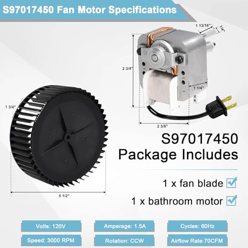 Image of 771-A Motor, S97017450 Bathroom Exhaust Fan Motor for Nutone Broan Model 771-A, 771A, 771, Replacement Parts for Broan 99080599 Exhaust Fan Motor, 99020278 Blower Wheel, 120V, 1.5A, 70CFM, 3000 RPM.