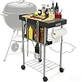 Rolling Grill Side Table Cart for 18"/22" Weber Charcoal Kettle Grills - Outdoor Prep Stand with Wheels, Mesh Storage Racks for Backyard BBQ, Camping, Parties