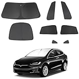 8PCS Windshield Sun Shade Custom Fit for 2016-2024 2025 Tesla Model X Accessories Foldable Sunshade Side Rear Window Shade Cover Full Set Privacy Protection Keeps Car Cool