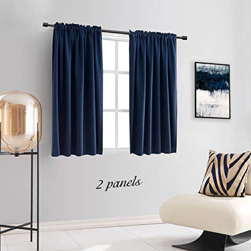 Image of DONREN 48 Inch Curtains for Boy's Room - Blackout Thermal Insulated Window Drapes with Rod Pocket for Short Windows (2 Panels,52 x 48 Inch,Navy Blue)