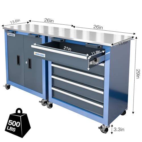 Image of 5 Drawer&2 Door Rolling Tool Chest Conbination,Stainless Steel Top | 360 Wheels and Padded Feet, Locks&Keys,Unique Link Buckle, for Home, Garage and Office