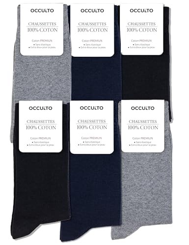Occulto Chausettes 100% Coton Homme lot de 6 (modèle: Roland) mélange bleu 43-46