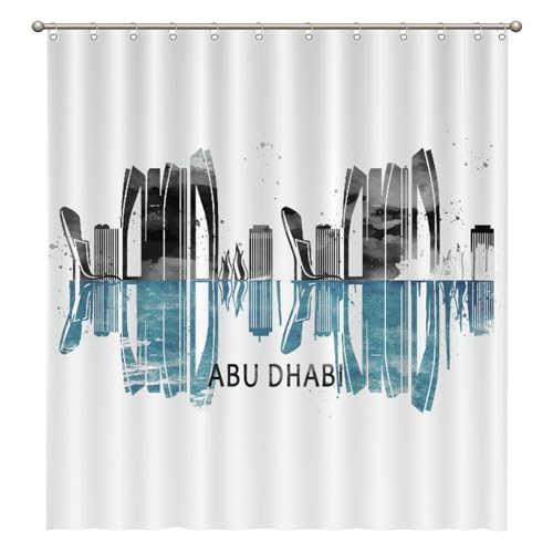 Abu Dhabi Skyline Bath Curtain 72x80in Waterproof Shower Set