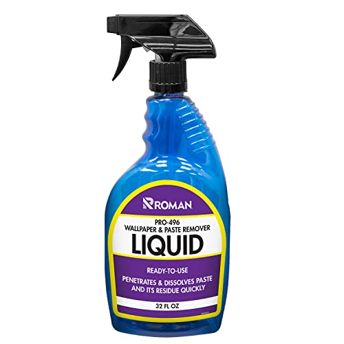 Roman Wallpaper Remover Liquid Spray, Contractor Strength Wallpaper Stripper and Adhesive Remover, Unscented, Non-Staining, Clear, PRO-496 (32 Ounce, 75 Sq. Ft.)