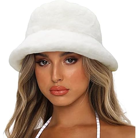 Sydbecs Winter Bucket Hat Fluffy Faux Fur Fisherman Cap for Women Men Solid Color Style(White) Cover