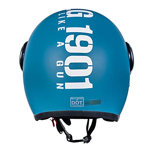Image of Royal Enfield ISI Certified Open Face MLG Helmet with Clear Visor(Matt Squadron Blue-Size: XL)