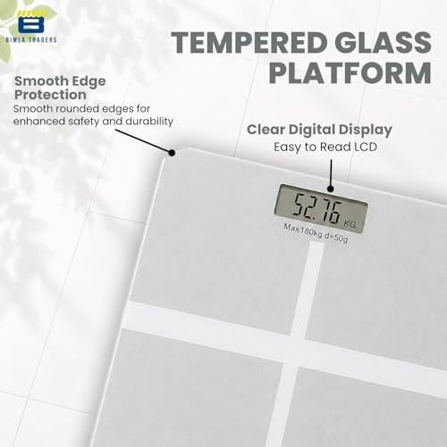 Image of Btag Premium Digital Body Weight Scale | 26x26 cm Wide Platform | Clear LCD Display | Anti-Skid Base | 180 kg Capacity Cross Design (White)