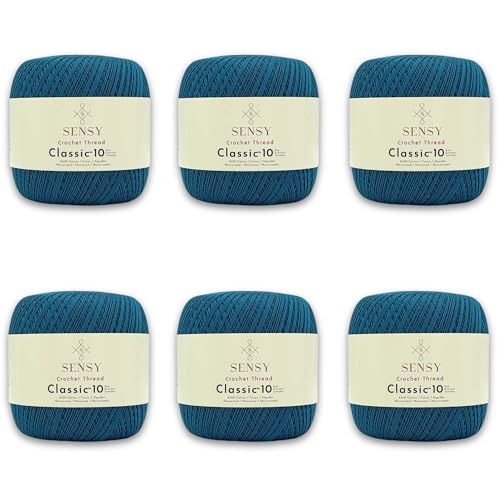 SENSY Crochet Thread Classic Size 10, 6 Skeins, Giza Cotton, Peacock