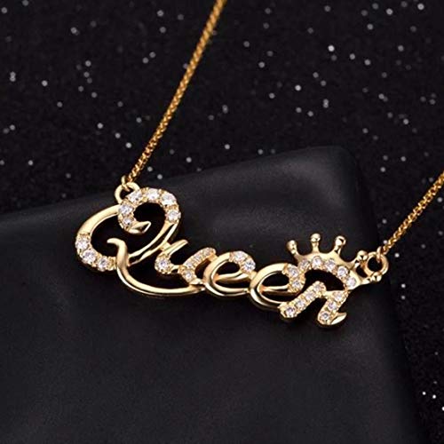 Image of Yellow Chimes Pendant for Women Alphabetical Queen Crown Clavicle Rhinestone Short Chain Gold Plated Chain Necklace for Women and Girl's Valentine Gift for Girls