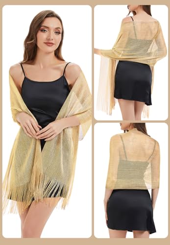 Zando Sparkling Metallic Shawls and Wraps for Evening Dresses，Shawl Wraps for Women Dressy Formal Wedding Dresses with Buckle3