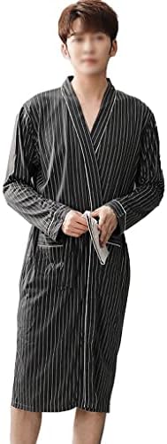 YHUA Embroidered V-Neck Pajama Men’s Robe 4XL Plus Size Elegant Long Sleeve Knit Cotton Robe Home Bathrobe (Color : A, Size : 4XL code)