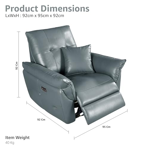 Image of Stella Luxe 1 Seater Motorized Recliner Chair - Blackish Grey Leather, Goose Feather Padding, 3-in-1 Reclining, Rocking & Revolving, Eucalyptus Wood Frame, 5-Year Warranty