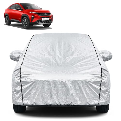 Image of Waterproof Car Cover for TATA Curvv | Dustproof, UV Resistant & Scratch Protection | Soft Cotton Lining | Triple Stitched | Mirror Pockets & Elastic Fit | Silver