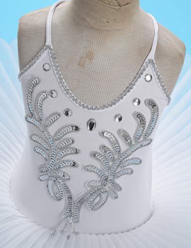 Moily Kids Girls Ballerina Swan Lake Costume Sequins Beads Leotard Tutu Skirts Gloves With Hair Clip Tutu White 5-6 #TOP5