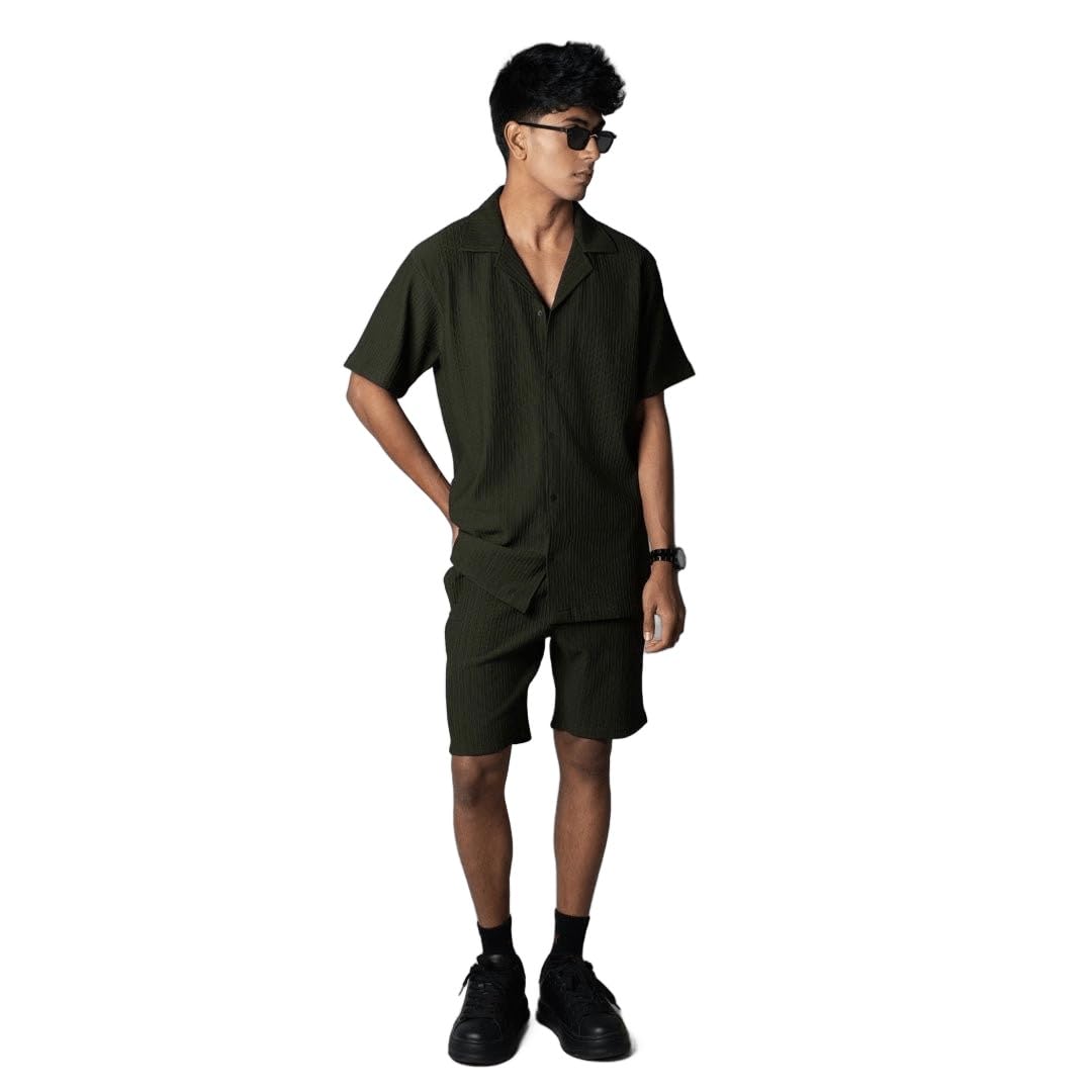 DARK GREEN STRIPPED TEXTURED CO-ORD SET| Comfortable & Stylish Clothing | Soft Fabric | Breathable Fit-image-37