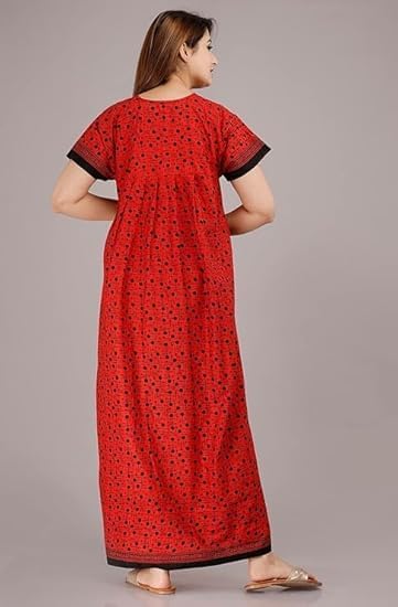 Image of OFEEFAN Cotton Nighty for Women - Pack of 2 Printed Maxi Gowns, Ankle-Length Night Dresses, Soft & Breathable Sleepwear - Free Size