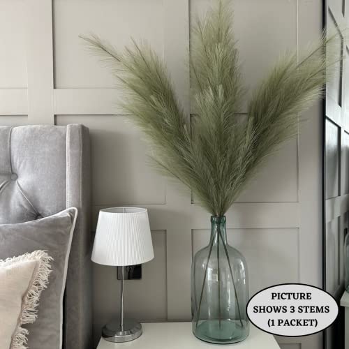 VOULUX Extra Large Tall Sage Green Fake Faux Artificial Pampas Grass Large Fluffy x3 115cm Stems x18 Decorative Artificial Flora Feathers For Floor Vases Tall Plant Flowers Long Pampas Grass - Image 3