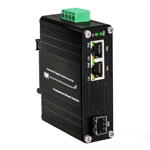 Industrial 2-Port Gigabit PoE+ Fiber Media Converter with SFP Slot, 30W IEEE 802.3af/at, DIN-Rail Mount, 12~48V Wide Range DC Input Full/Half-Duplex, Auto MDI/MDI-X